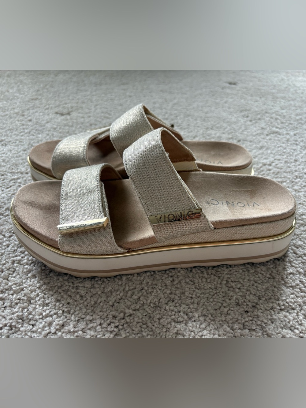 Vionic Brandie Platform Slide Sandals Champagne Gold Size 9